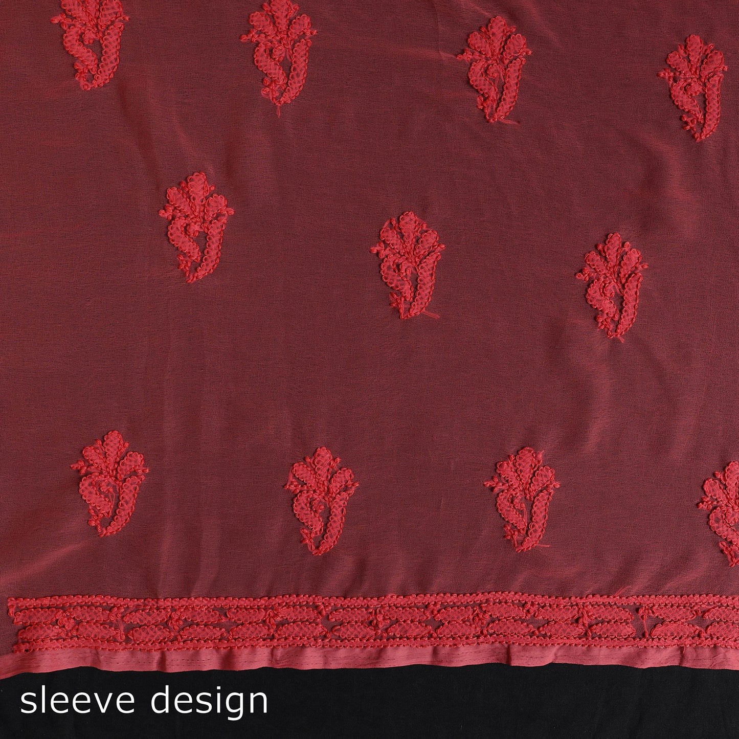 Red - 3pc Hand Embroidery Georgette Chikankari Dress Material 14