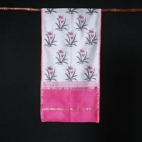 Sanganeri Handloom Chanderi Silk Hand Block Floral Print Stole 03