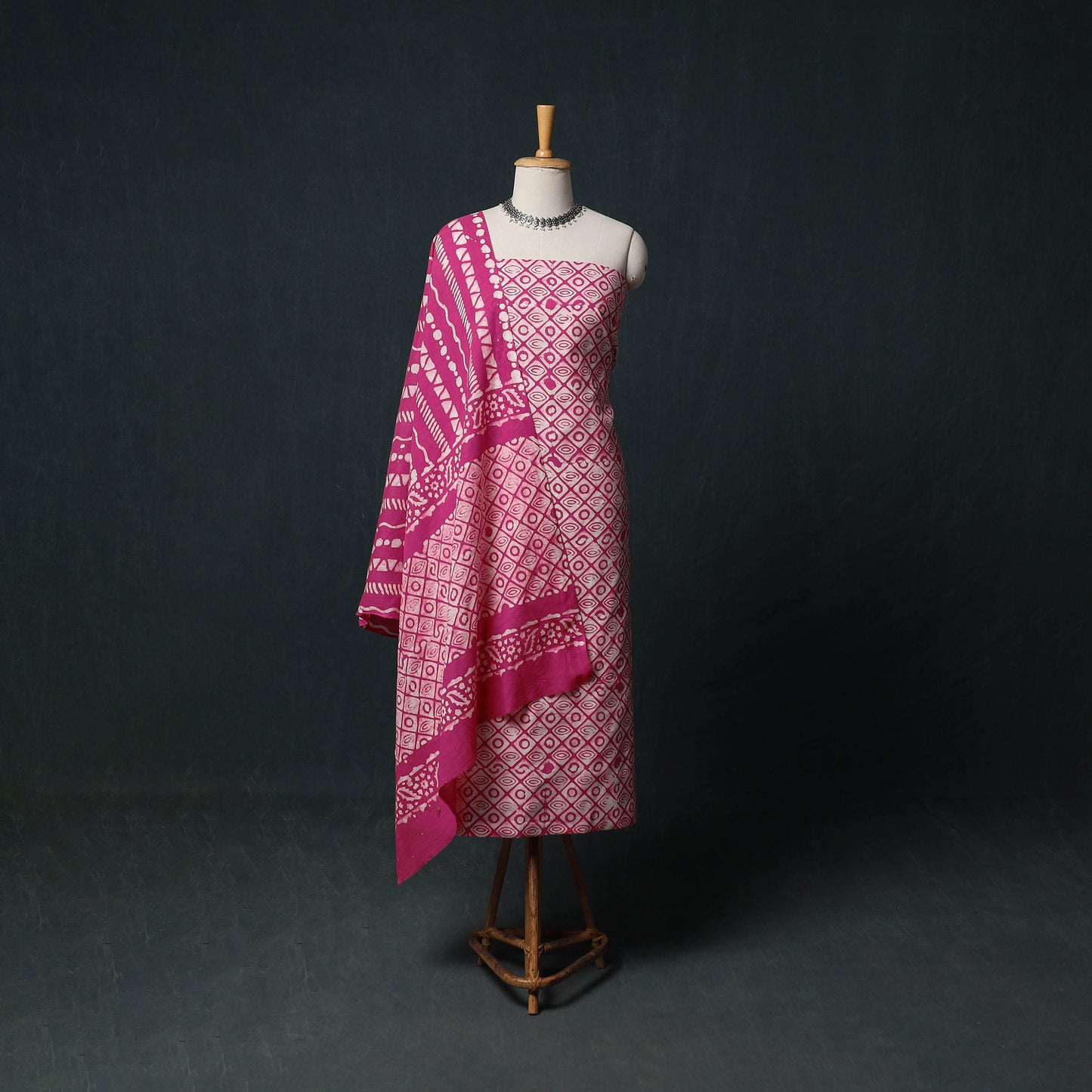 Kutch Hand Block Batik Print Cotton 3pc Unstitched Dress Material Suit Set 44