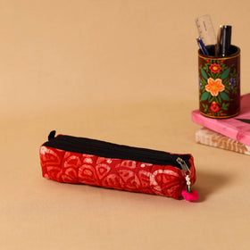 Red Handmade Quilted Cotton Pencil Pouch