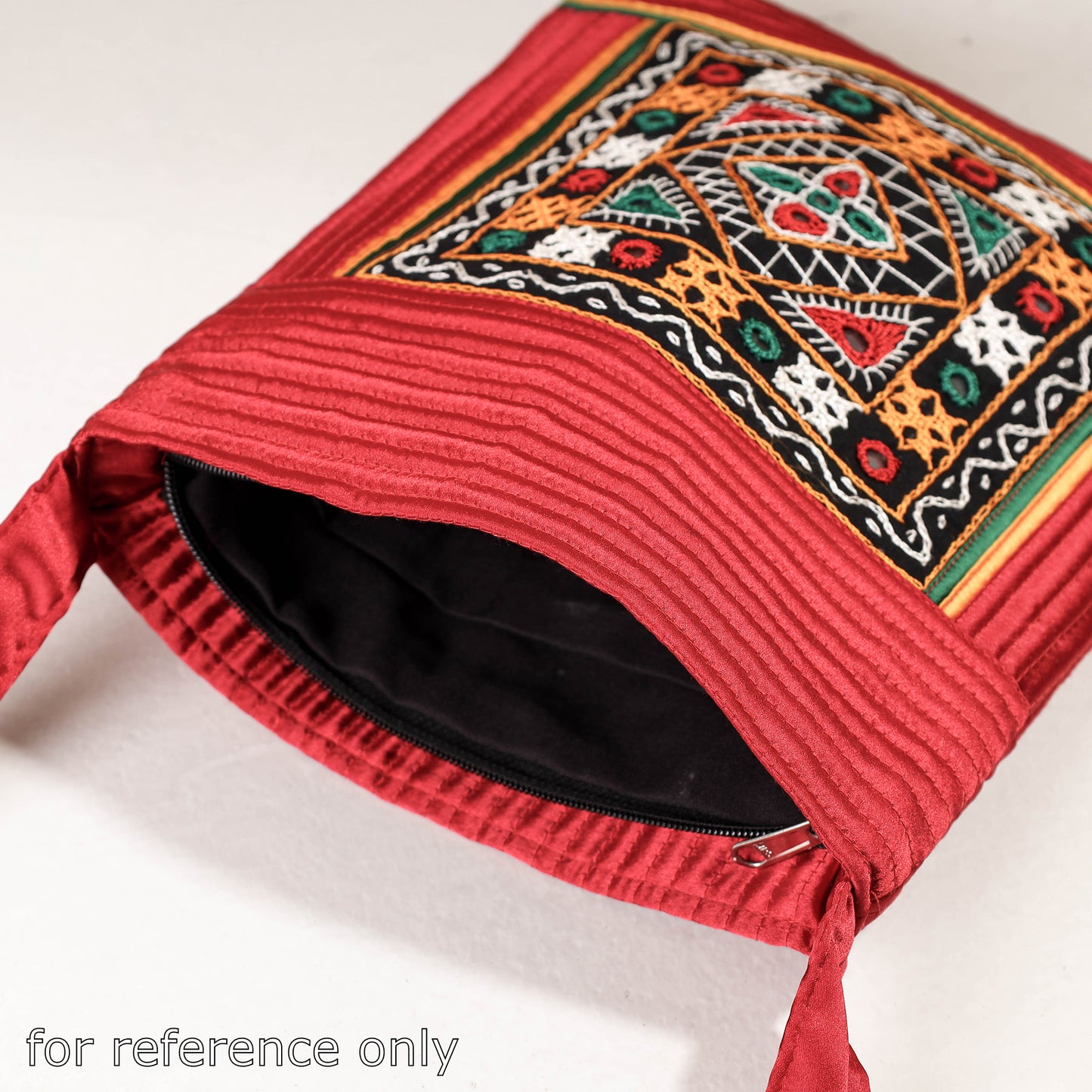 Yellow - Handcrafted Mirror Work Embroidered Mashru Silk Shoulder Bag