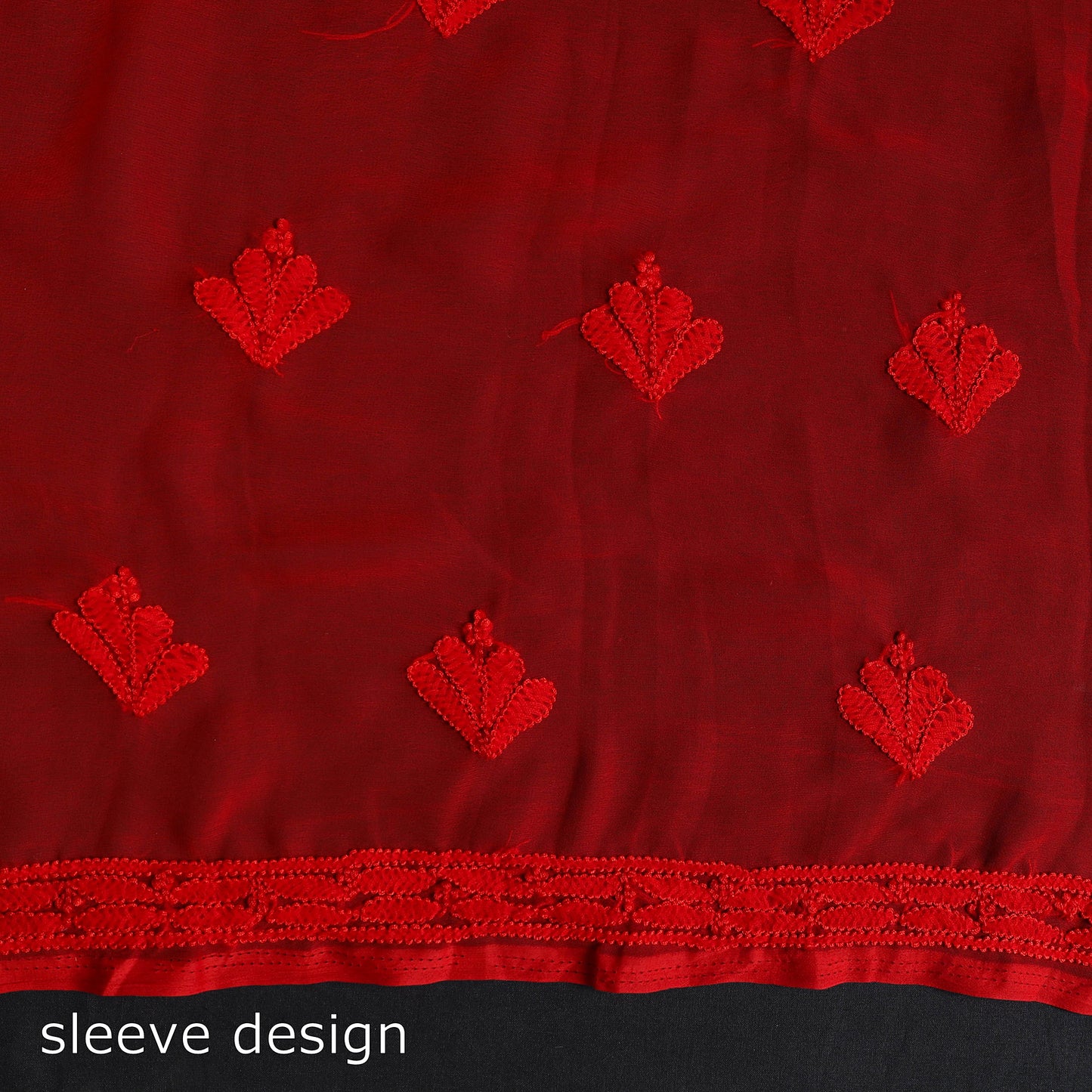 Red - 3pc Hand Embroidery Georgette Chikankari Dress Material 15