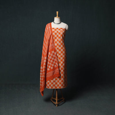 Kutch Hand Block Batik Print Cotton 3pc Unstitched Dress Material Suit Set 45