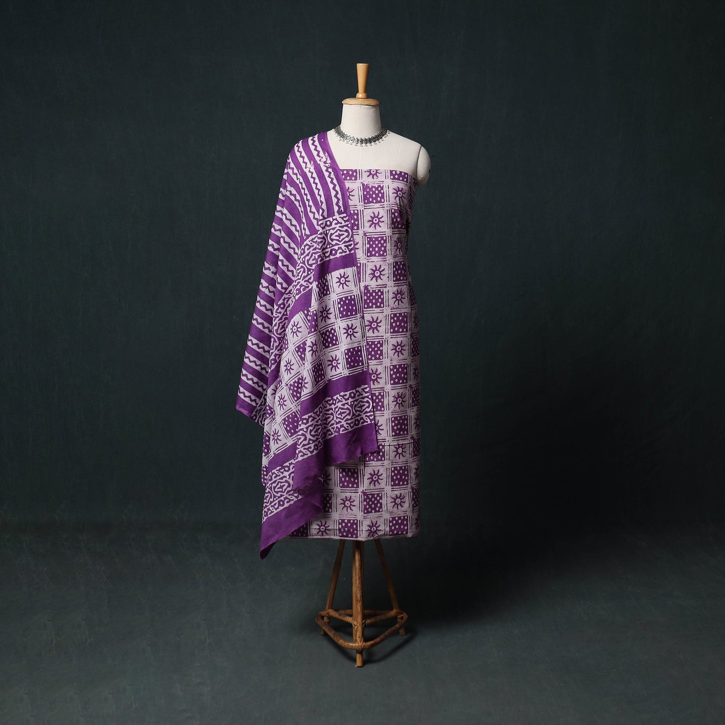 Kutch Hand Block Batik Print Cotton 3pc Unstitched Dress Material Suit Set 46