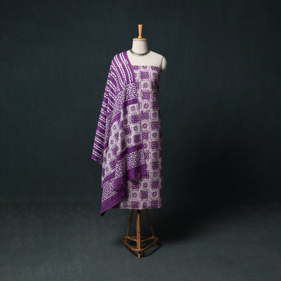 Kutch Hand Block Batik Print Cotton 3pc Unstitched Dress Material Suit Set 46