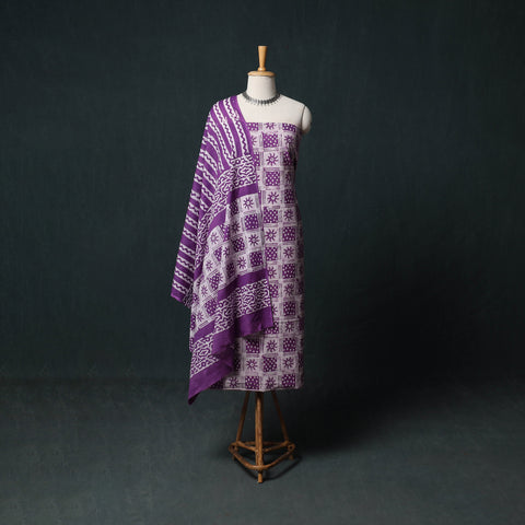 Kutch Hand Block Batik Print Cotton 3pc Unstitched Dress Material Suit Set 46
