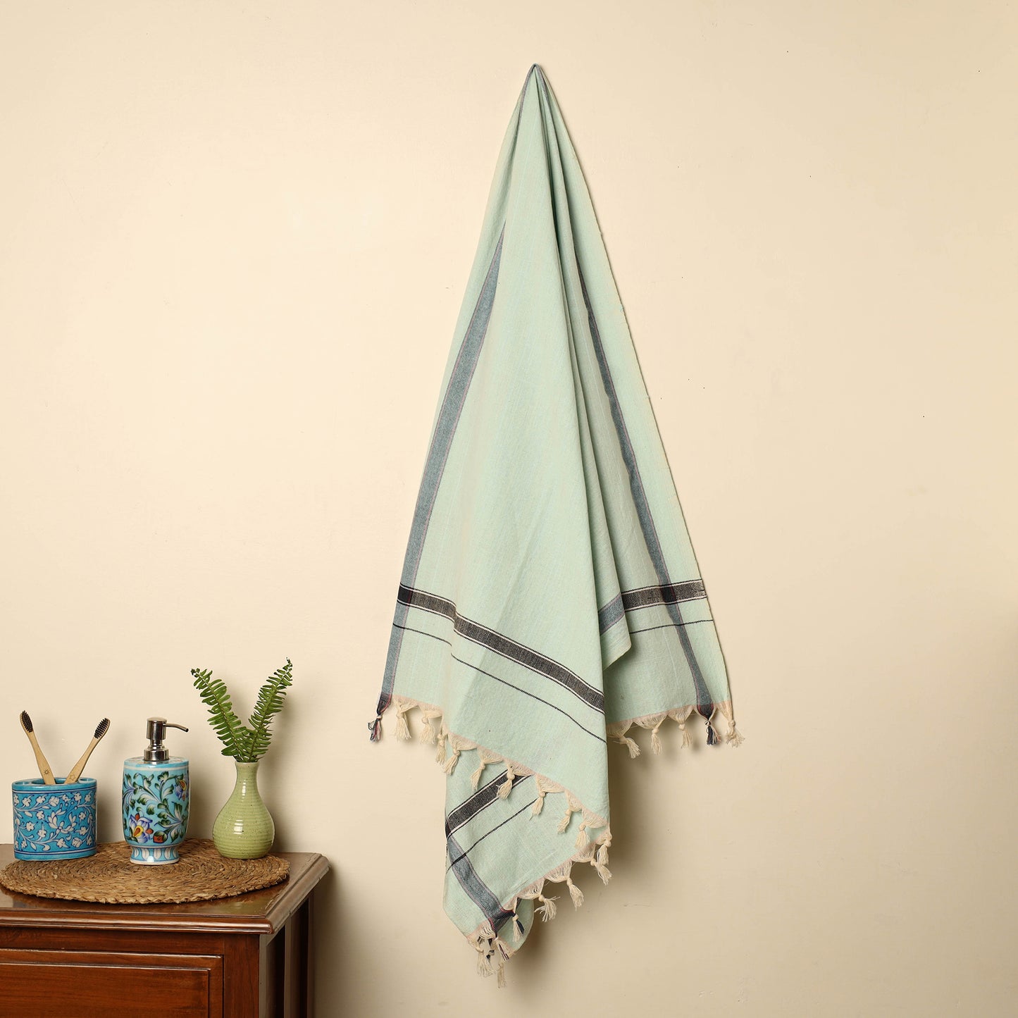 Green - Handloom Fine Cotton Plain Bath Towel 18