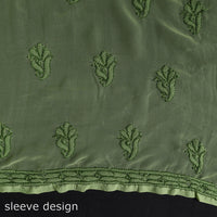 Green - 3pc Hand Embroidery Georgette Chikankari Dress Material 16