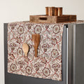 Beige Handmade Cotton Fridge Top Cover with Multiple Pockets