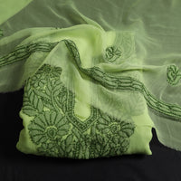 Green - 3pc Hand Embroidery Georgette Chikankari Dress Material 16