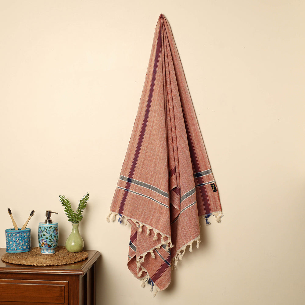 Peach - Handloom Fine Cotton Plain Bath Towel 22