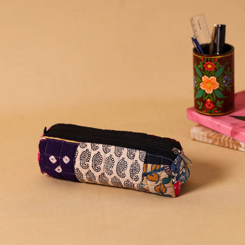 Multicolor Handmade Patchwork Quilted Cotton Pencil Pouch