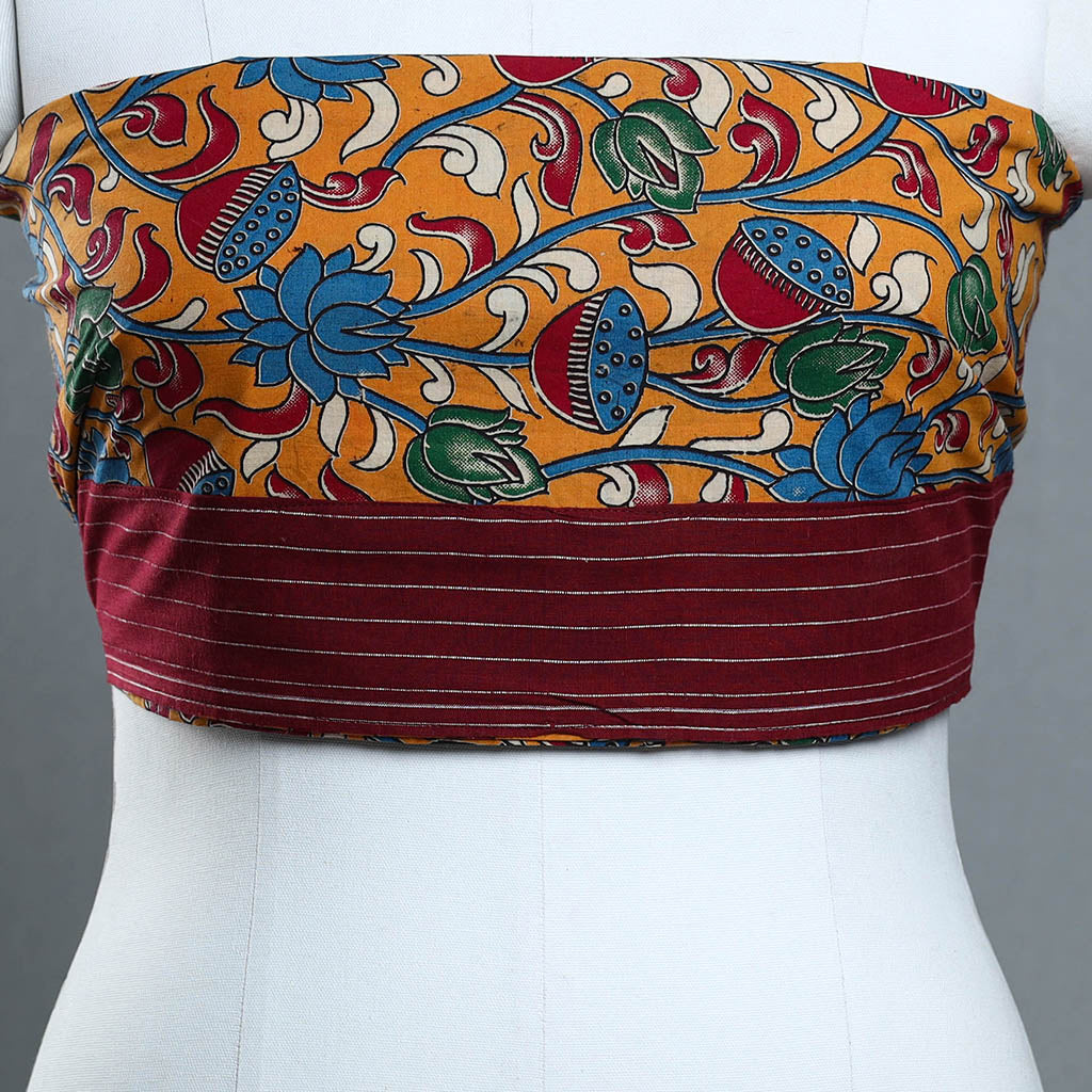 Orange - Block Printed Cotton Kalamkari Blouse Piece 34