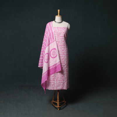 Kutch Hand Block Batik Print Cotton 3pc Unstitched Dress Material Suit Set 49