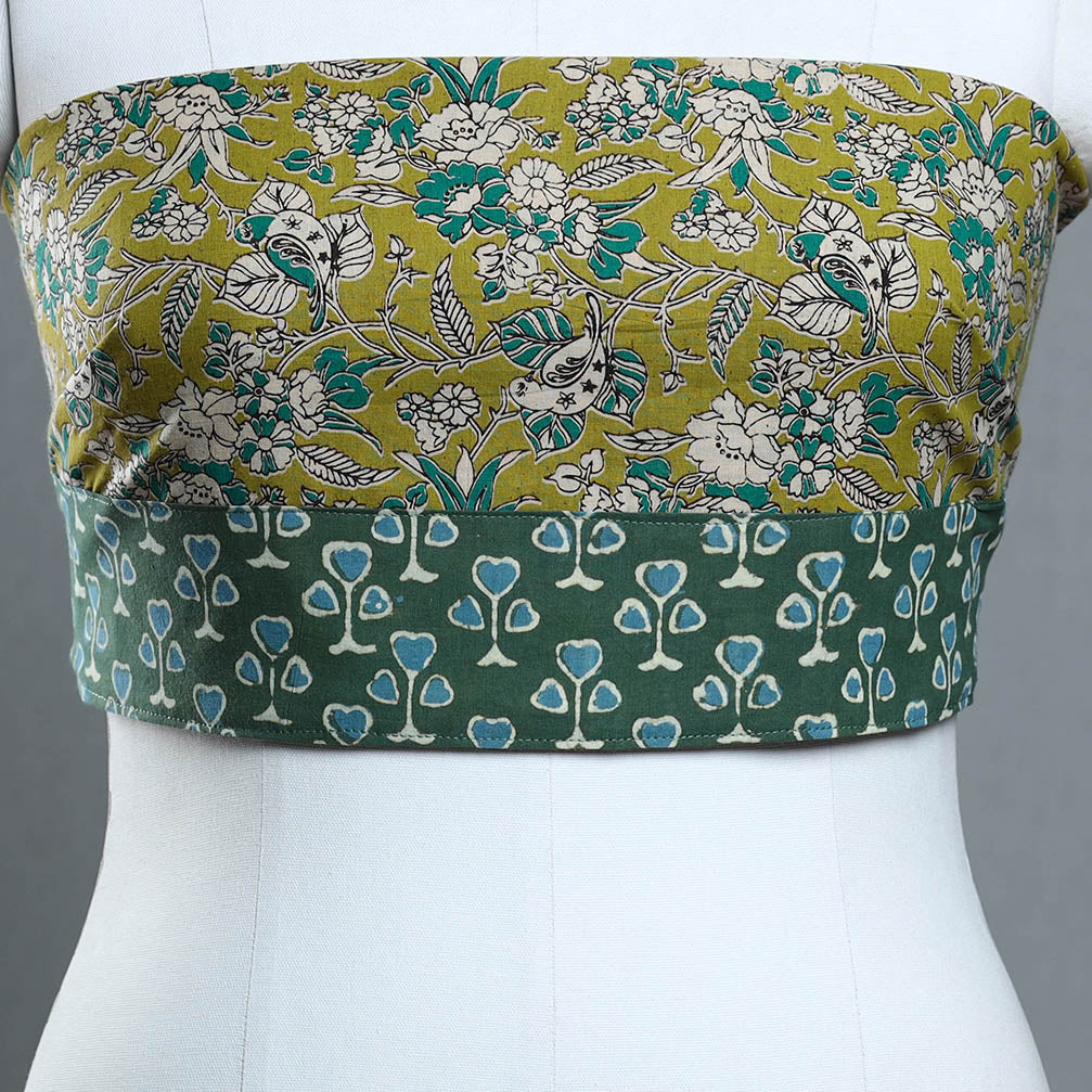 Green - Block Printed Cotton Kalamkari Blouse Piece 37