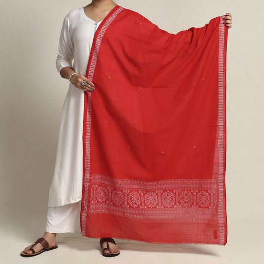 Red - Sambalpuri Ikat Weave Cotton Dupatta