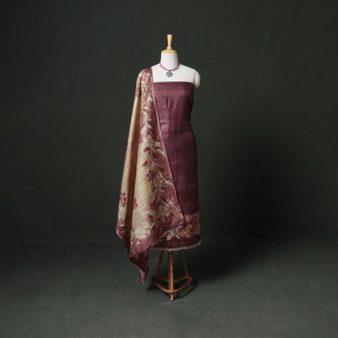 Pure Handloom Tussar Silk Handpainted Unstitched Dress Material: Kurta with Dupatta 02