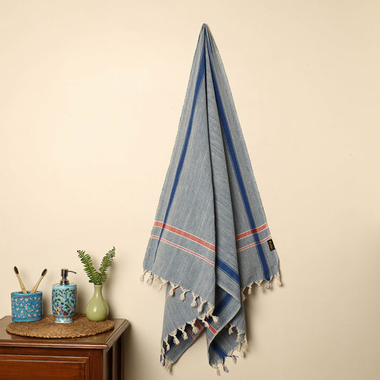 Blue - Handloom Fine Cotton Plain Bath Towel 29