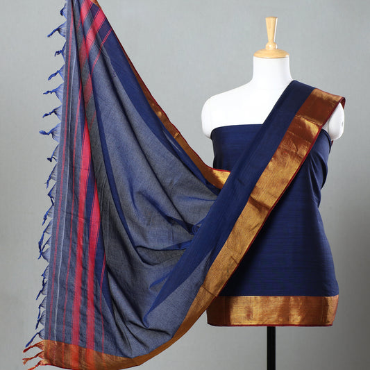 Blue - 3pc Dharwad Cotton Suit Material Set