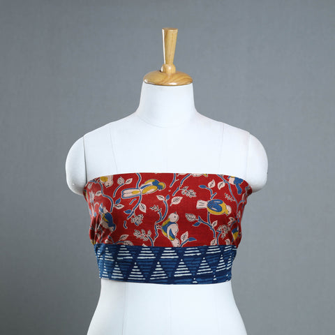 Red - Block Printed Cotton Kalamkari Blouse Piece 38