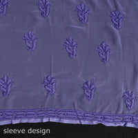 Purple - 3pc Hand Embroidery Georgette Chikankari Dress Material 19