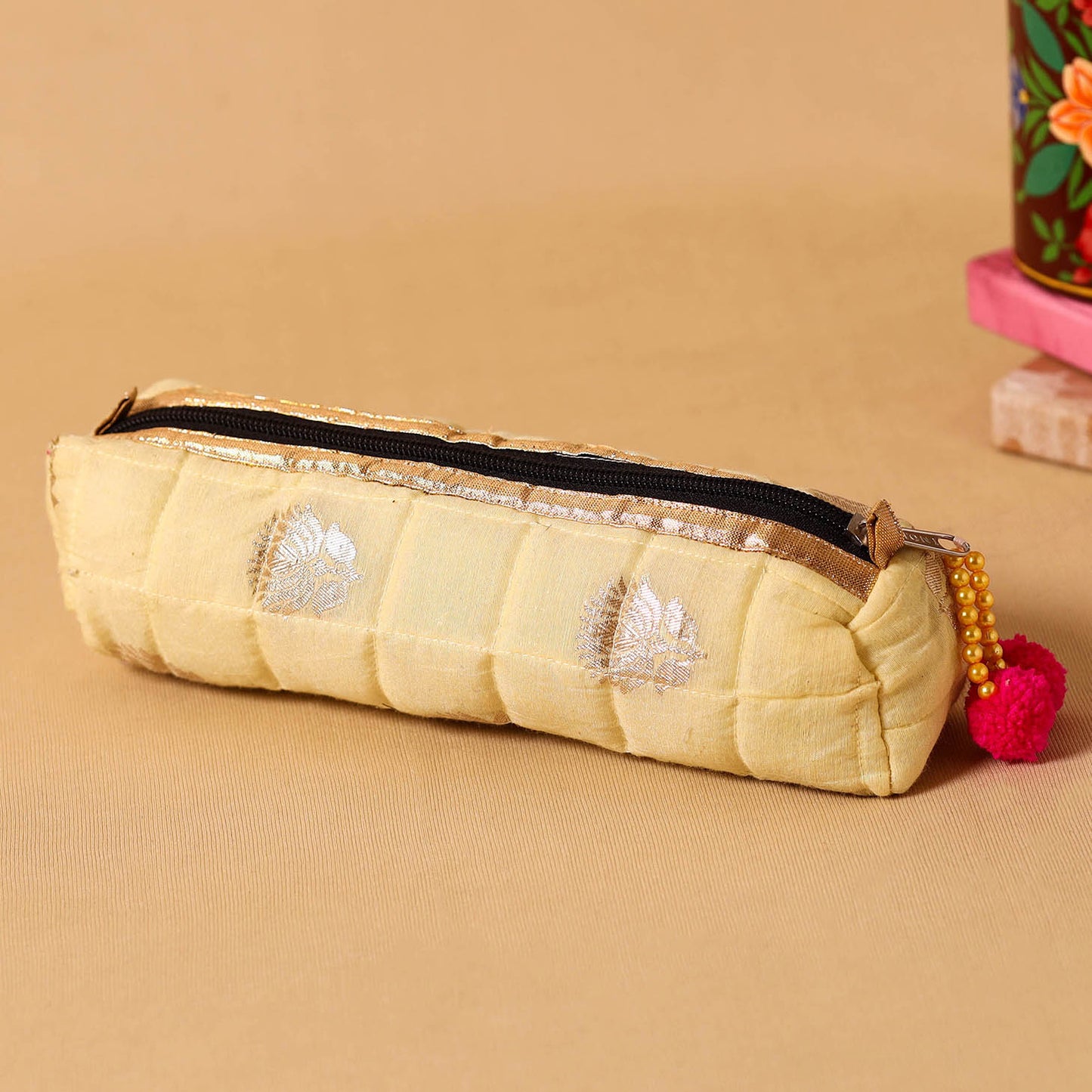 Yellow Handmade Quilted Pencil Pouch