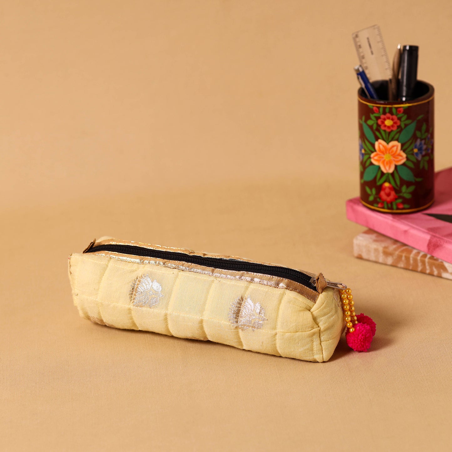 Yellow Handmade Quilted Pencil Pouch