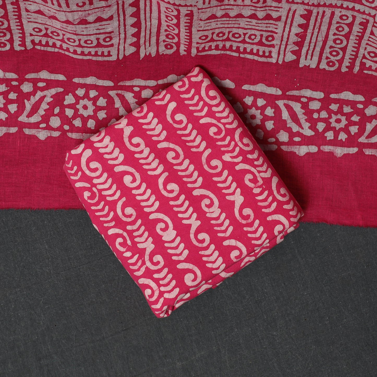 Kutch Hand Block Batik Print Cotton 3pc Unstitched Dress Material Suit Set 50