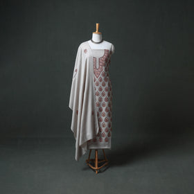 Kashmiri Aari Hand Embroidered Pure Merino Wool Unstitched Dress Material: Kurta, Bottom with Dupatta 17