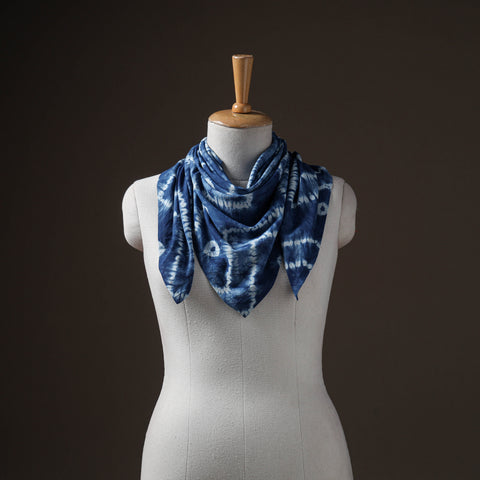 Blue - Pure Cotton Shibori Tie-Dye Scarf 07