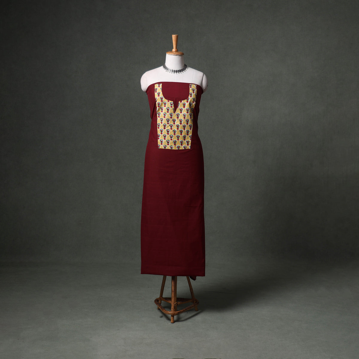 Patchwork Mangalagiri Handloom Cotton Unstitched Kurta Material (2.5m) 112
