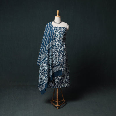 Kutch Hand Block Batik Print Cotton 3pc Unstitched Dress Material Suit Set 51