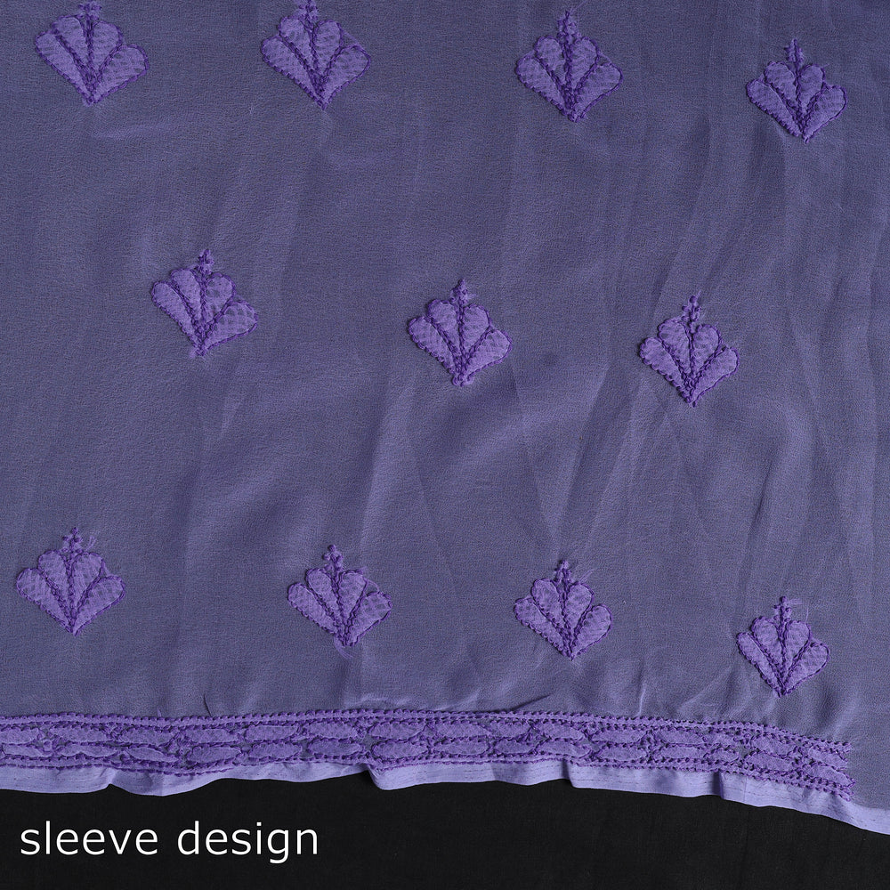 Purple - 3pc Hand Embroidery Georgette Chikankari Dress Material 20