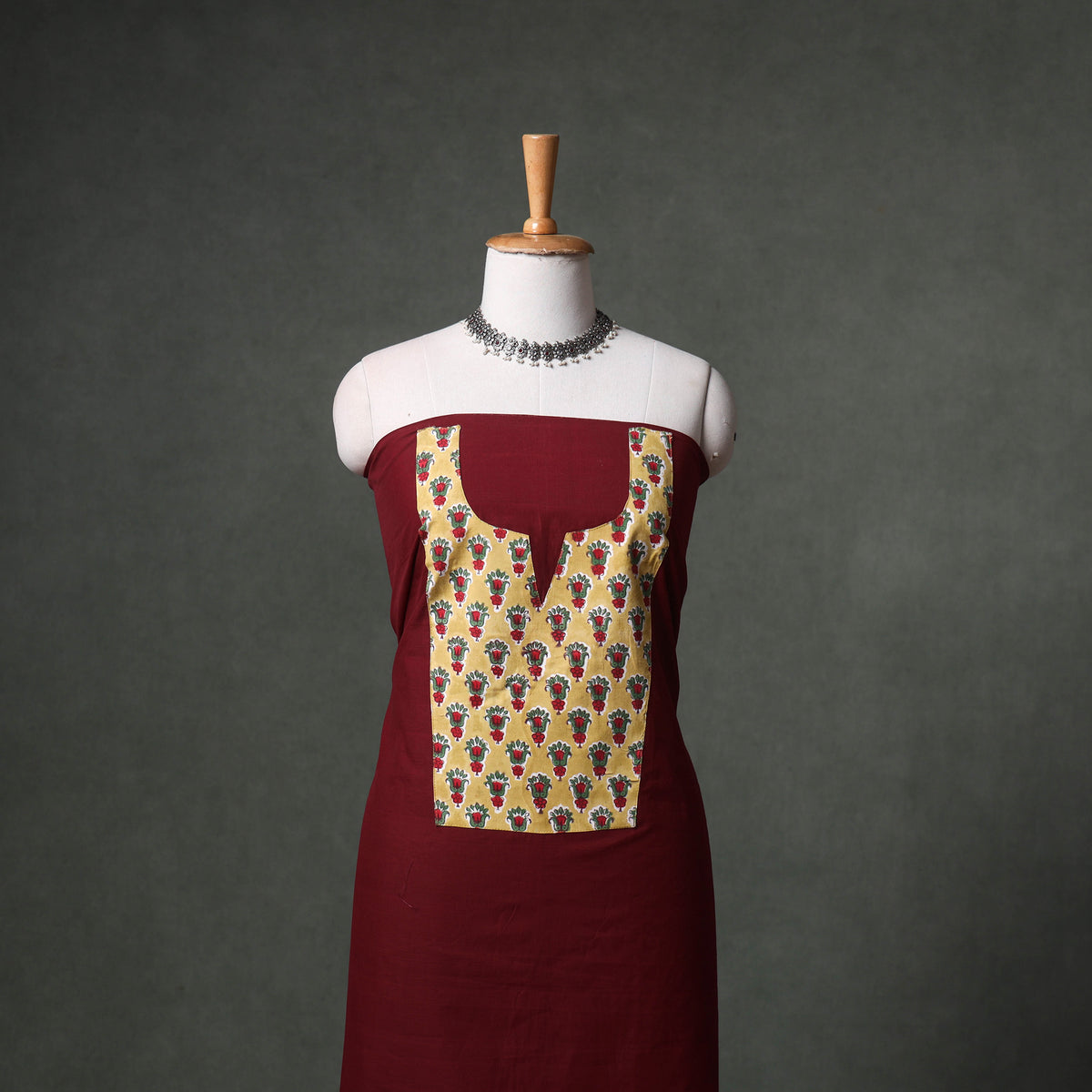 Patchwork Mangalagiri Handloom Cotton Unstitched Kurta Material (2.5m) 112