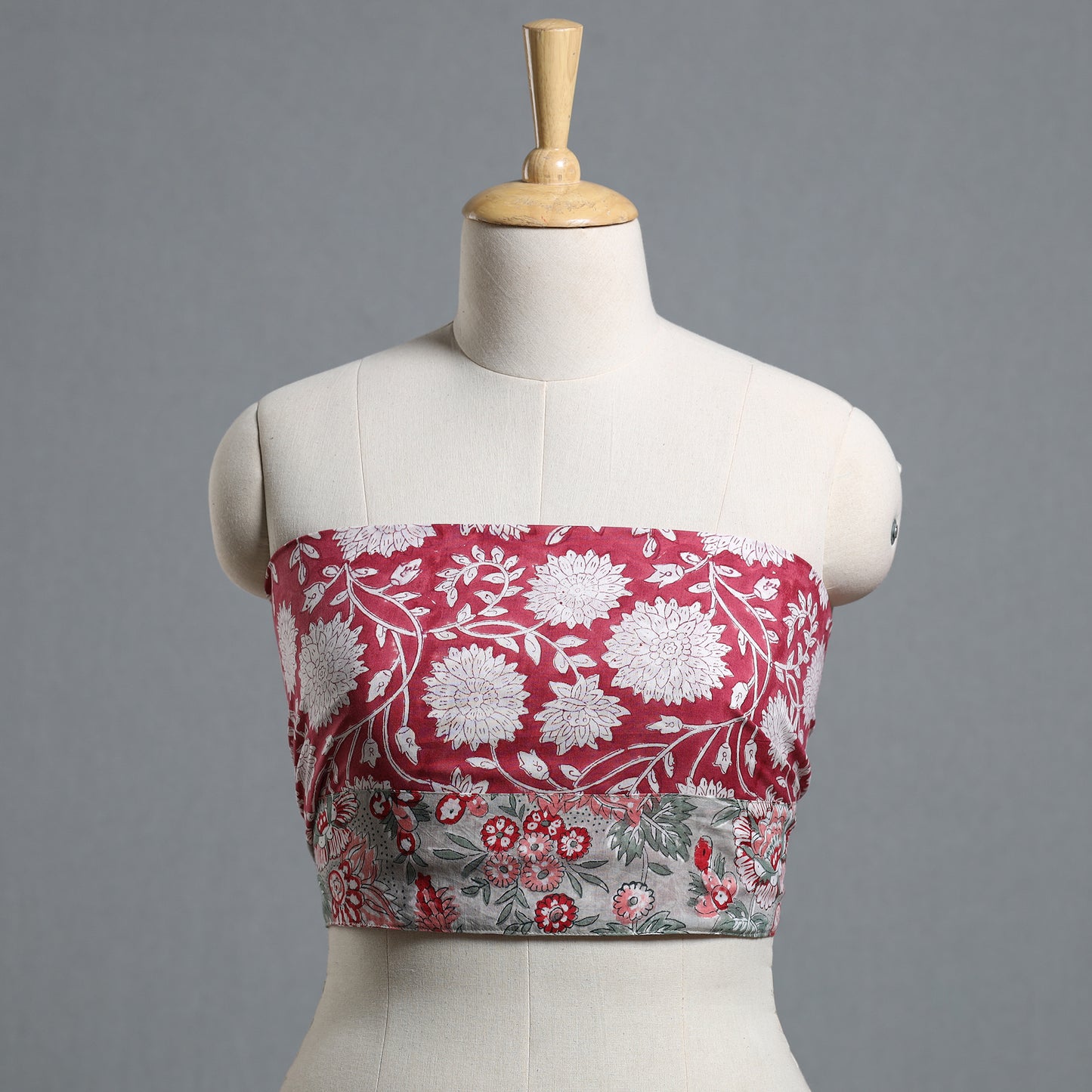 Red - Block Printed Cotton Blouse Piece 48