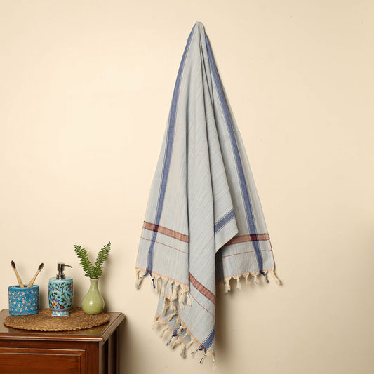 Blue - Handloom Fine Cotton Plain Bath Towel 33