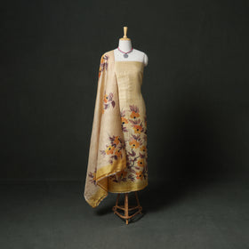 Pure Handloom Tussar Silk Handpainted Unstitched Dress Material: Kurta with Dupatta 01