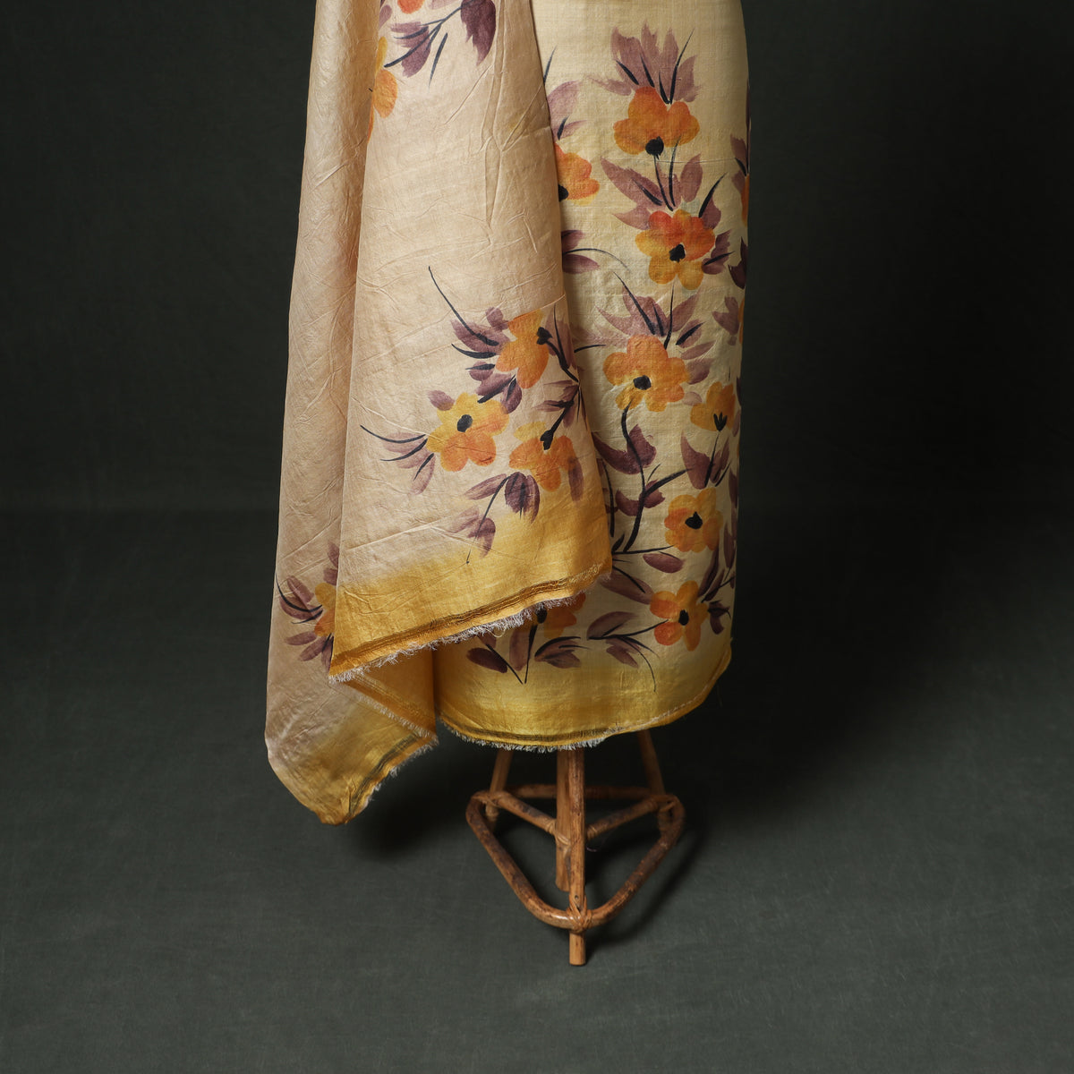 Pure Handloom Tussar Silk Handpainted Unstitched Dress Material: Kurta with Dupatta 01