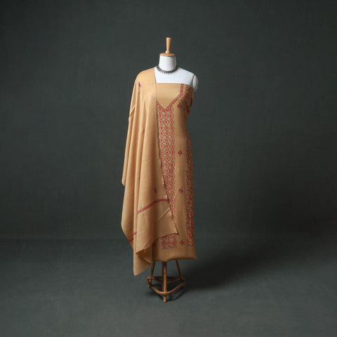Kashmiri Sozni Hand Embroidered Pure Merino Wool Unstitched Dress Material: Kurta, Bottom with Dupatta 01
