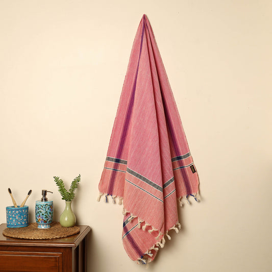 Pink - Handloom Fine Cotton Plain Bath Towel 34