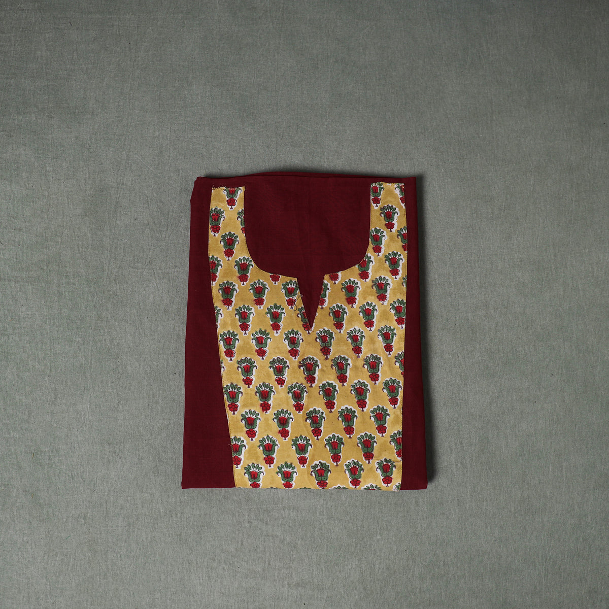 Patchwork Mangalagiri Handloom Cotton Unstitched Kurta Material (2.5m) 112