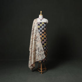 Pure Handloom Tussar Silk Hand Batik Print Unstitched Dress Material: Kurta with Dupatta 03