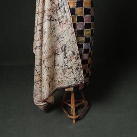 Pure Handloom Tussar Silk Hand Batik Print Unstitched Dress Material: Kurta with Dupatta 03