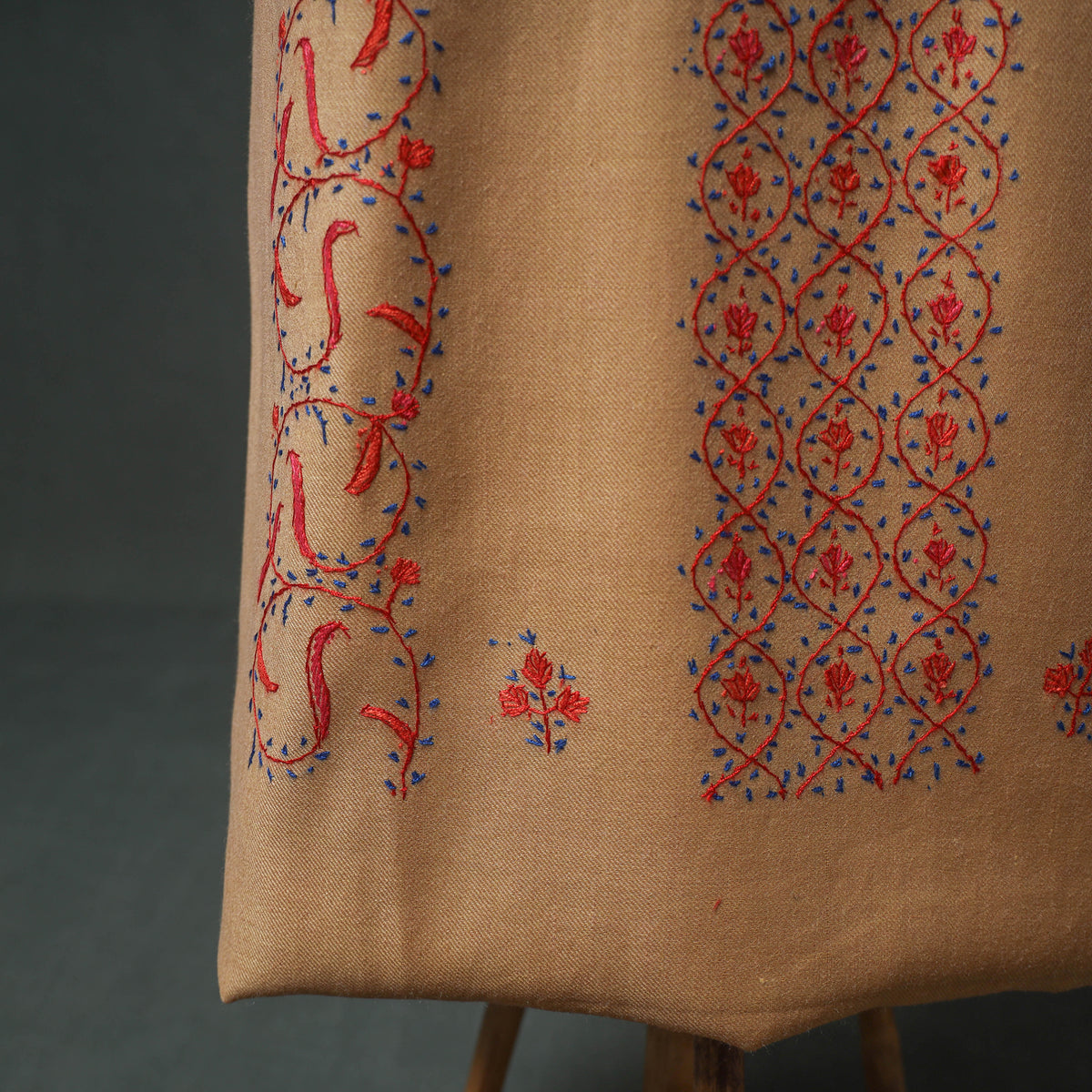 Kashmiri Sozni Hand Embroidered Pure Merino Wool Unstitched Dress Material: Kurta, Bottom with Dupatta 01