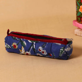 Blue Handmade Quilted Cotton Blue Pencil Pouch