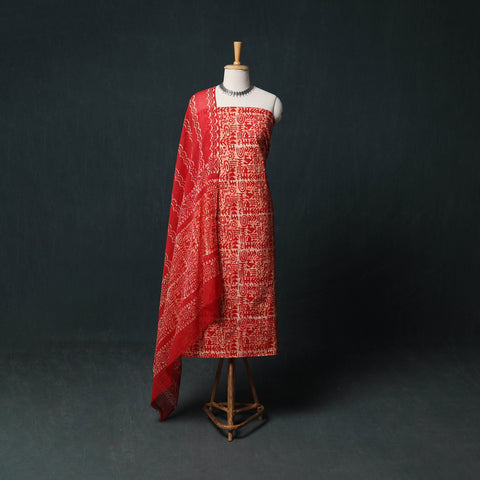 Kutch Hand Block Batik Print Cotton 3pc Unstitched Dress Material Suit Set 53