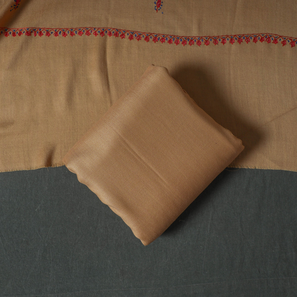 Kashmiri Sozni Hand Embroidered Pure Merino Wool Unstitched Dress Material: Kurta, Bottom with Dupatta 01