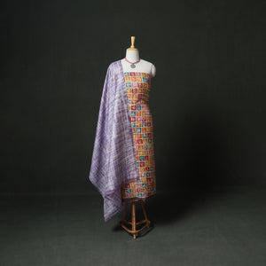 Pure Handloom Tussar Silk Hand Block Print Unstitched Dress Material: Kurta with Dupatta 04