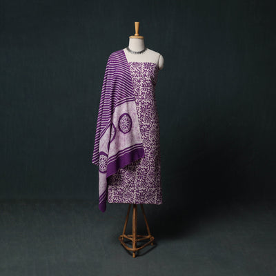 Kutch Hand Block Batik Print Cotton 3pc Unstitched Dress Material Suit Set 54