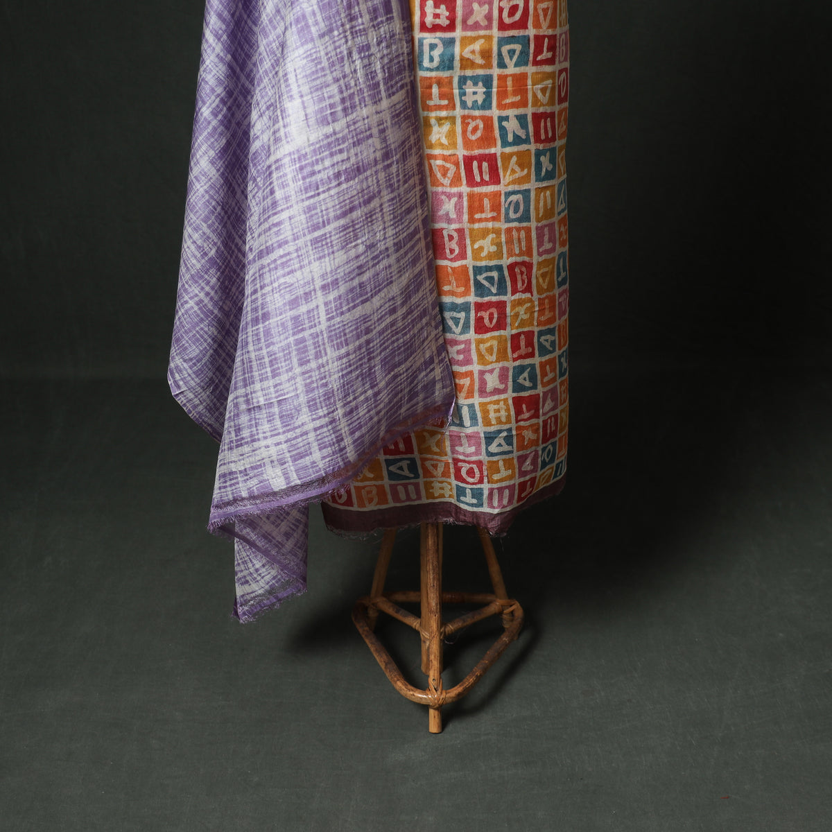 Pure Handloom Tussar Silk Hand Block Print Unstitched Dress Material: Kurta with Dupatta 04